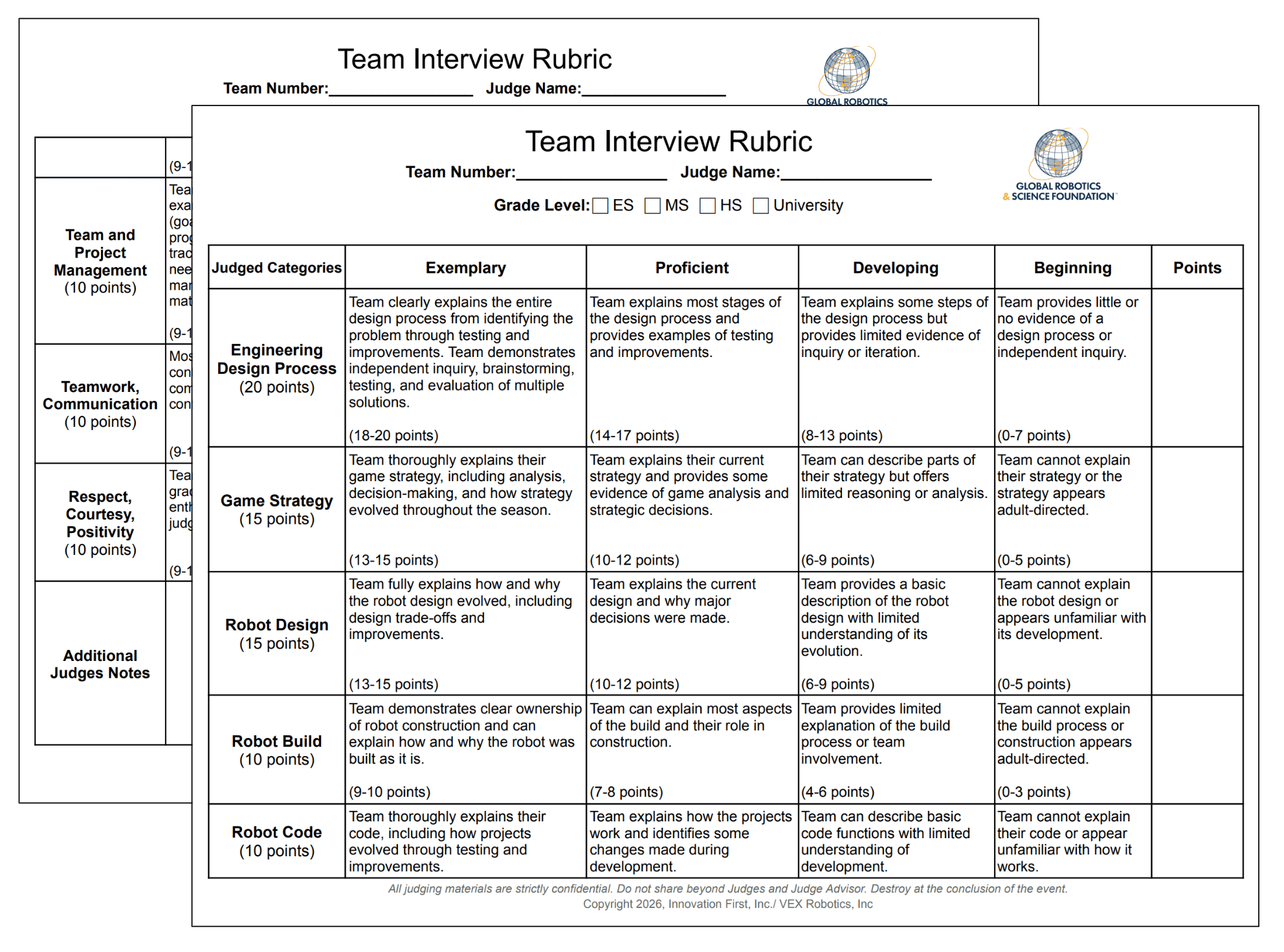 Icon view of the two pages of the team interview rubric layer on one another.