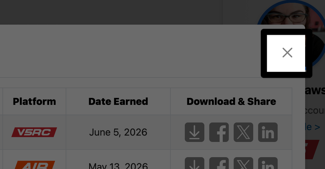 Highlight on the x in the upper right corner of the certificate window.
