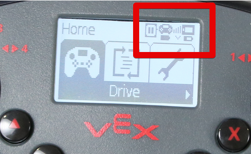 Controller screen is shown in the Home menu with a signal strength icon and a Brain icon in the top right corner. This indicates that the Controller is connected to the Brain.