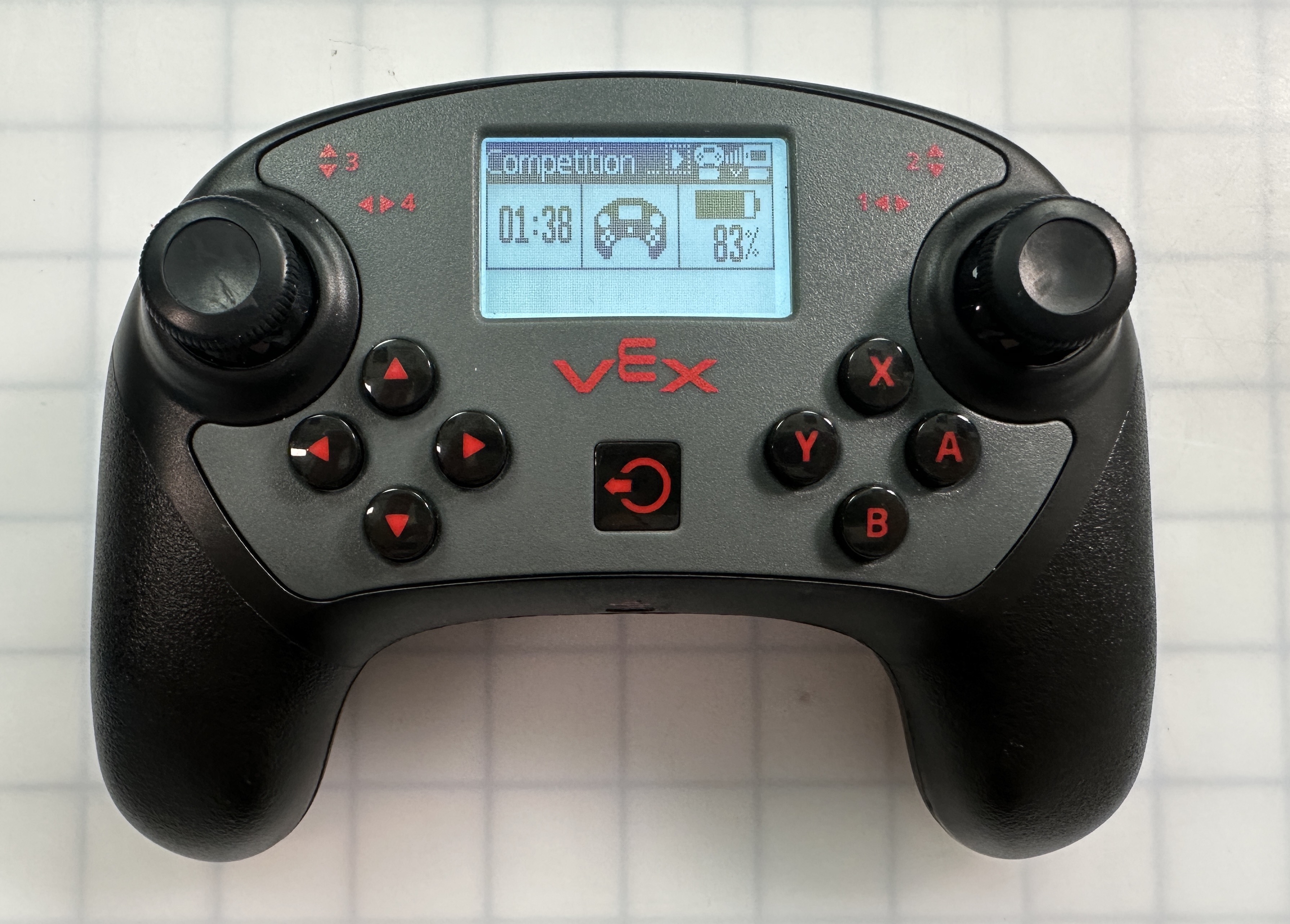 V5 Controller is shown with the Driver Control portion of the match running. The screen shows the countdown and the current battery percentage.