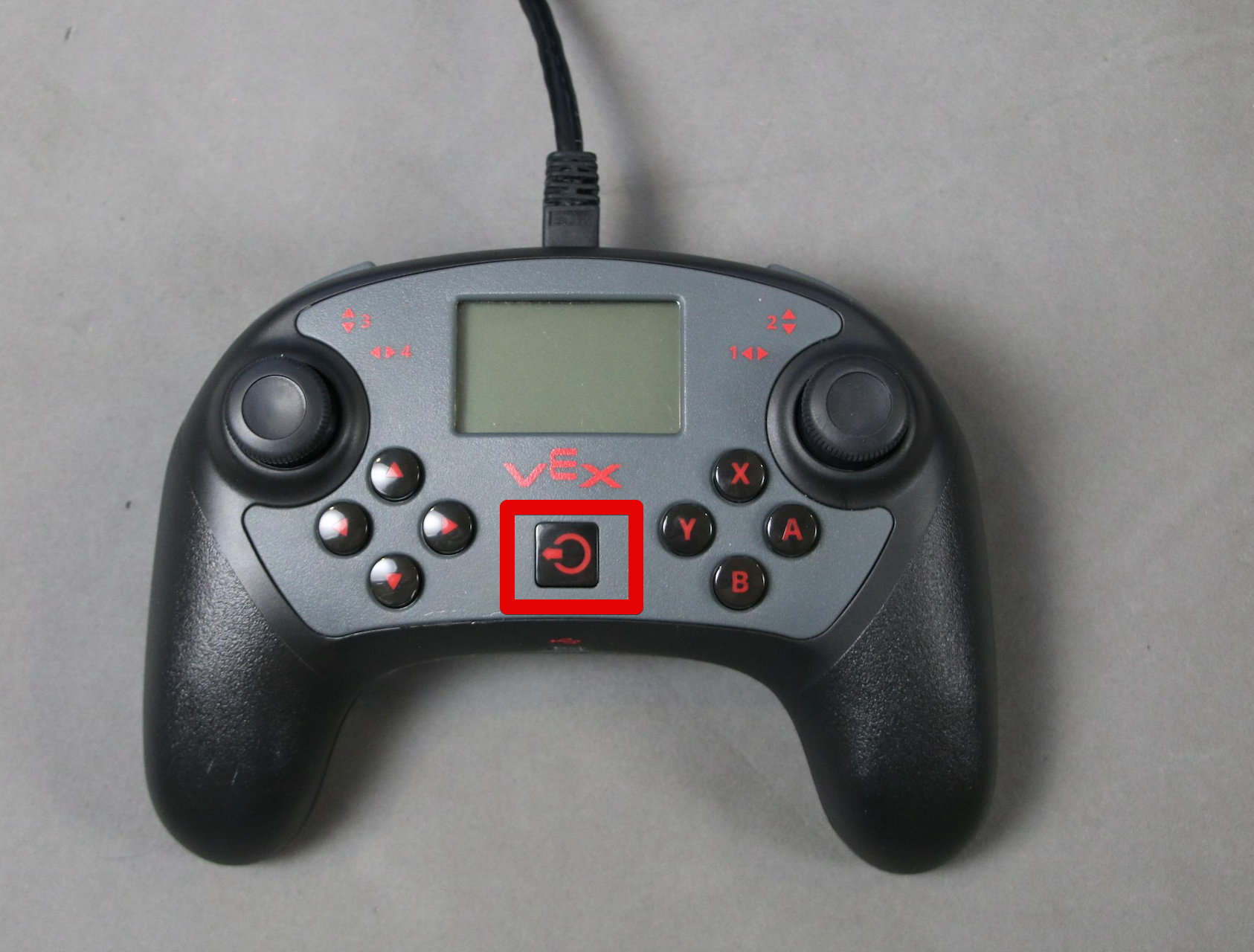 V5 Controller is shown with an attached Ethernet cable and its Power button highlighted.