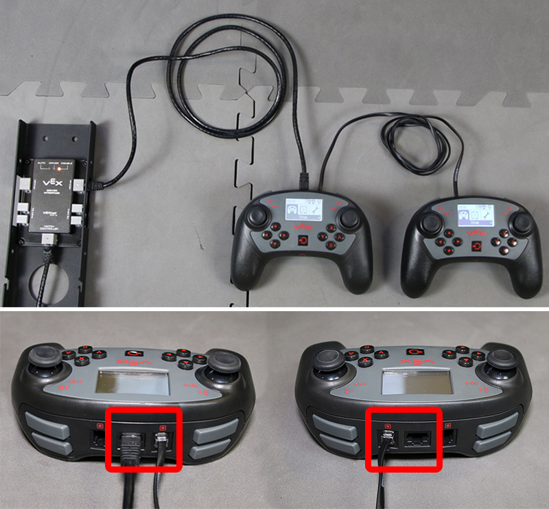 One V5 Controller is shown connected to another V5 Controller using a Smart Cable, and that Controller is connected to the Field Control using an Ethernet Cable.