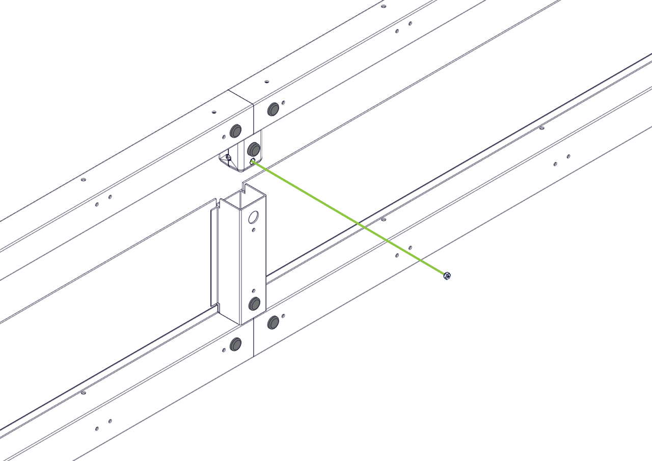 Assembly diagram showing the top extrusion being unpopped and a Nylock Nut piece being placed into the exposed pocket.