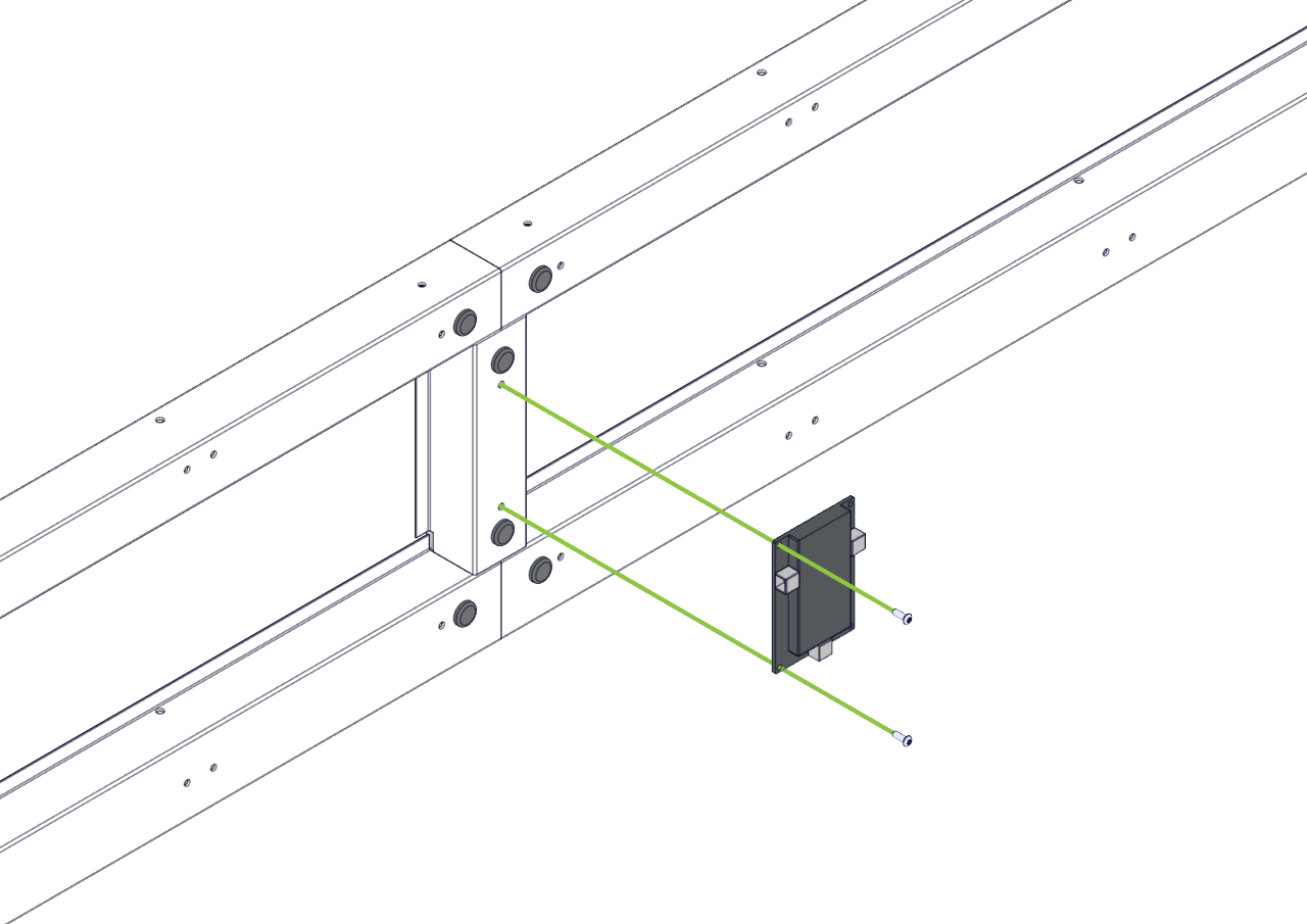 Assembly diagram showing the Driver Interface and two 8-32 Screws being aligned with the two added Nylock Nuts.