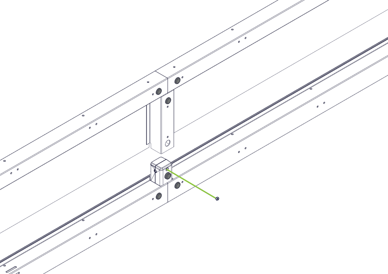 Assembly diagram showing the bottom extrusion being unpopped and a Nylock Nut piece being placed into the exposed pocket.