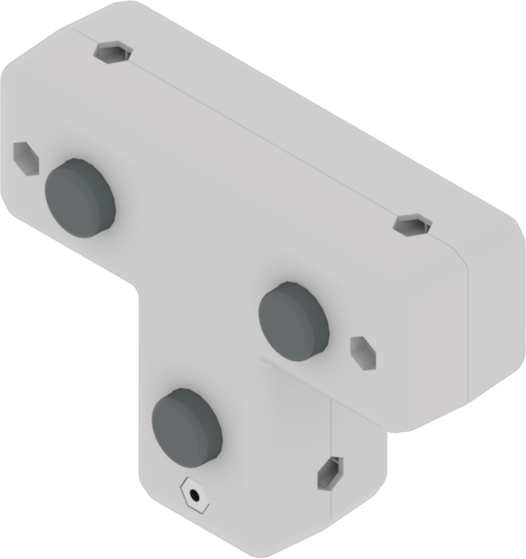 Diagram of a T-connector piece with a Nylock Nut inserted into the pocket on the stem of the T.