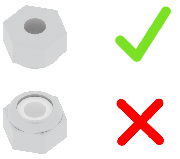Diagram indicating that the Nylock Nuts should be inserted with the hexagonal head of the nut facing upwards.
