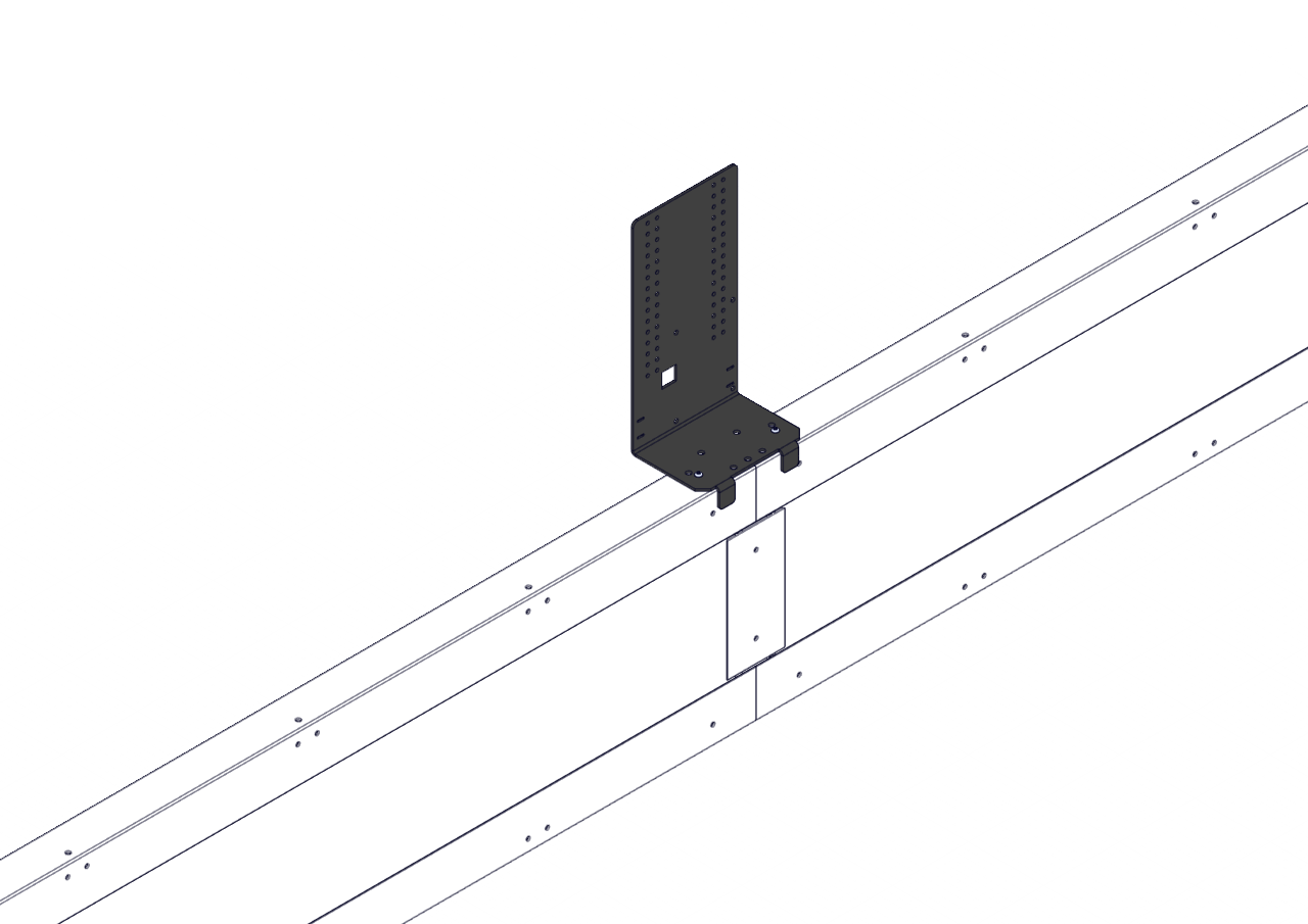 Assembly diagram showing the Field Monitor Stand and two Star Drive Screws being attached to the two added Nylock Nuts on a T Connector.
