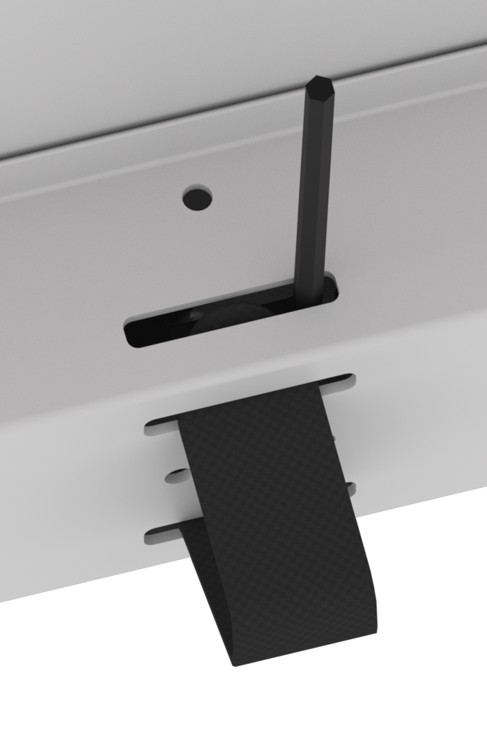 Edge of the Portable Field is shown with the Velcro piece looped through the bottom slot and then the middle slot.