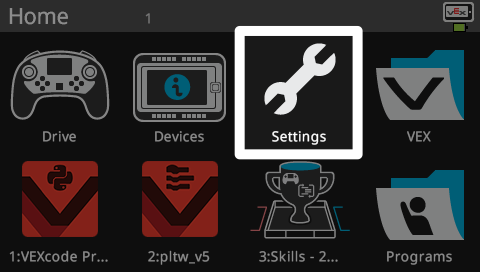 Brain screen is shown in the Home menu with the Settings option highlighted.