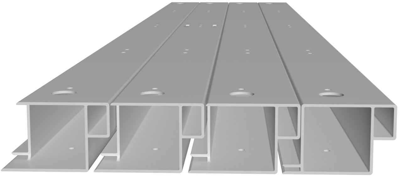Four bottom extrusion pieces are shown stacked together in a row.