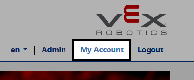 The navigation menu after signing in, with the My Account link shown between Admin and Logout.