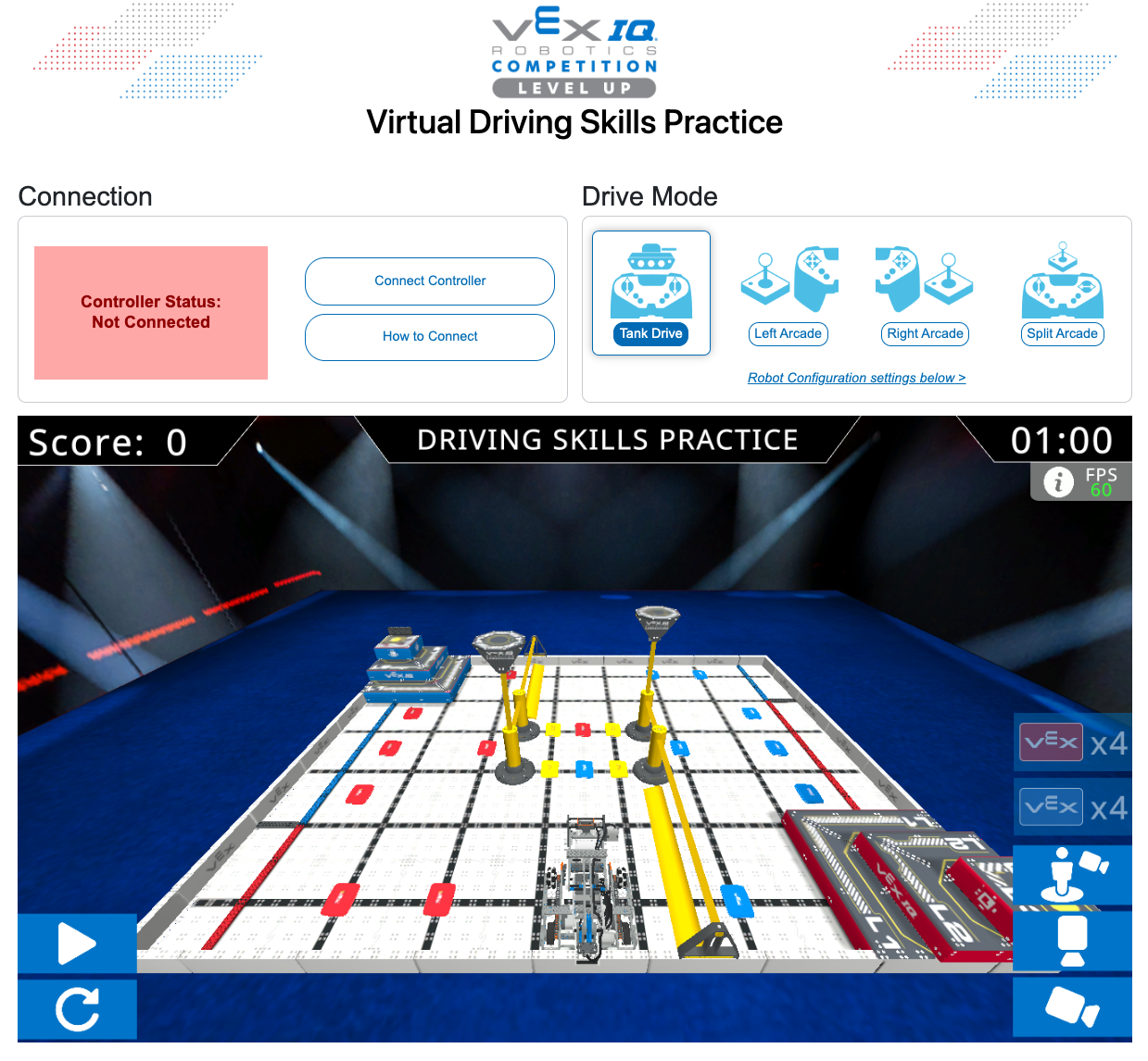 VEX IQ Level Up Driving Skills Practice field logged in and ready to use.