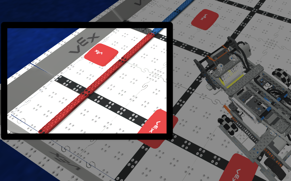 A close up of the Red Load Zone in the corner of the field, with the load zone with a red bean bag in it highlighted.