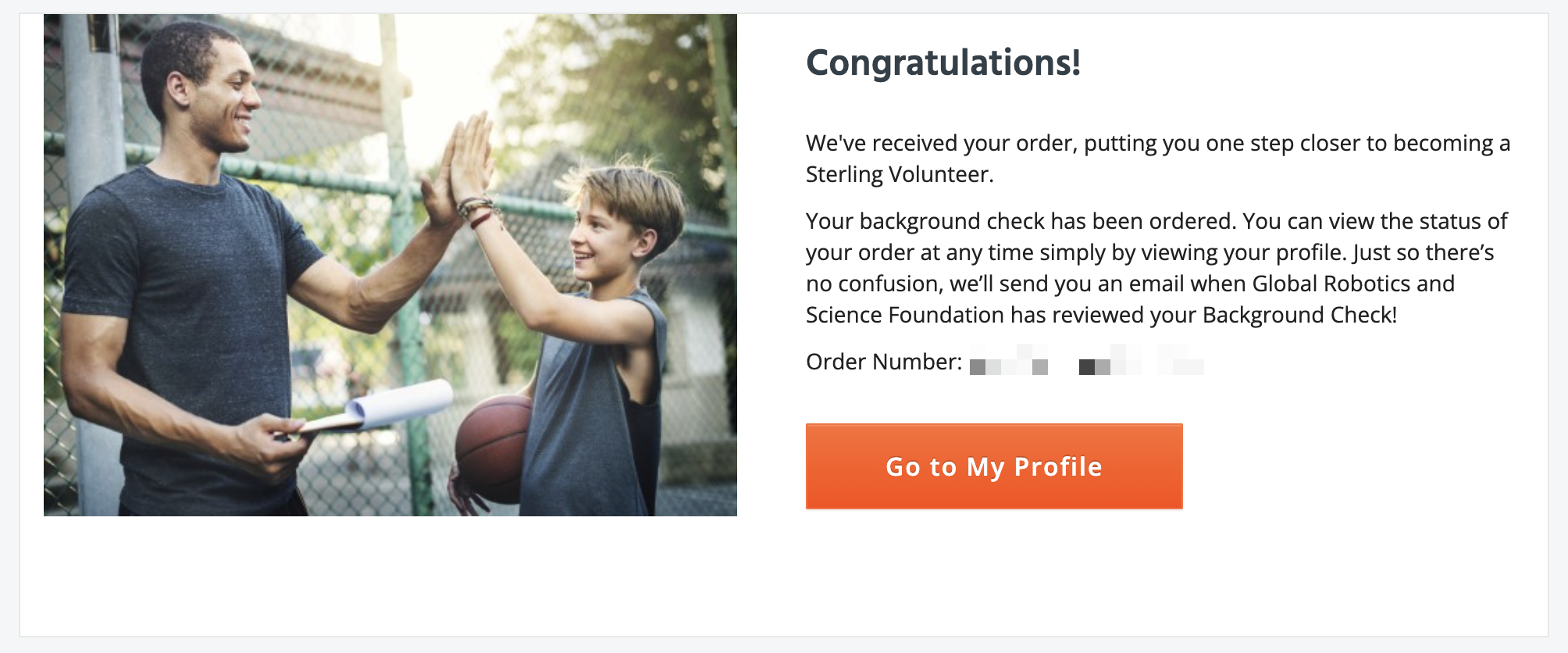 Notification of submission for background check.