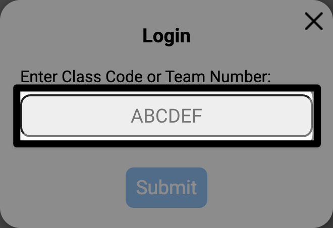Login window with the team number field highlighted.