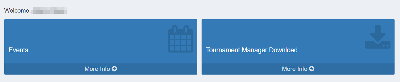The Admin page showing its section tiles, with the Events tile highlighted.